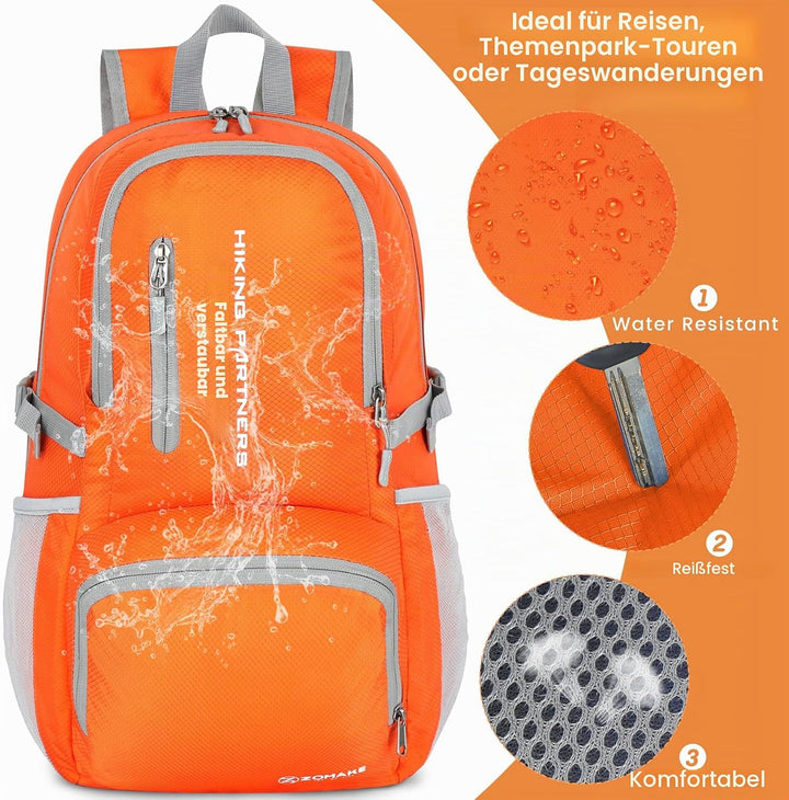 ZOMAKE Leicht Faltbarer Rucksack - Packbare Backpacks 35L,Kleiner Faltbar Rucksäcke Wanderrucksack W