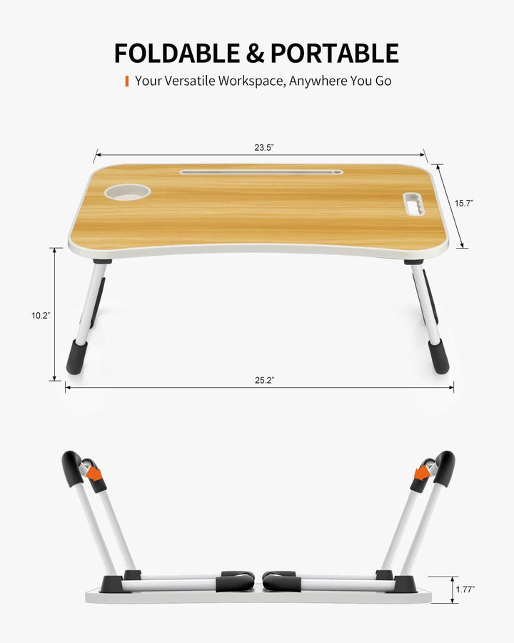 Faltbarer Laptoptisch, tragbarer Schossschreibtisch, Betttisch, Laptopständer mit Getränkehalter & T