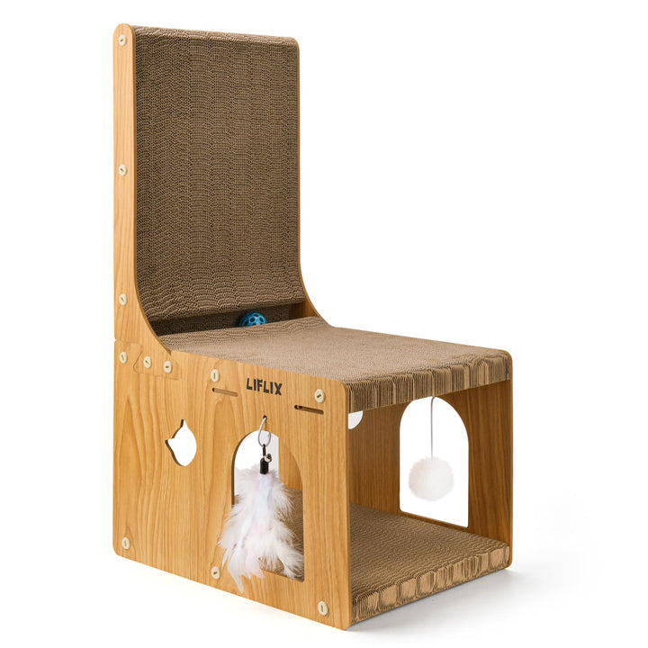 LIFLIX L-förmiges Doppelschicht Kratzbrett für Katzen, 67cm Kratzpappe mit Katzenhaus zum Kratzen Ve