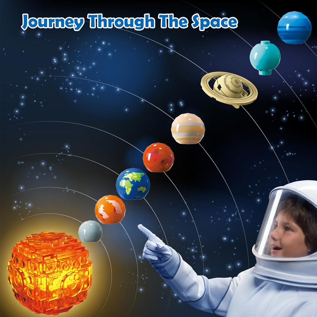 Technik Sonnensystem Bauspielzeug mit Licht – Kosmischeforschung Rotations Bauset mit 8 Planeten und
