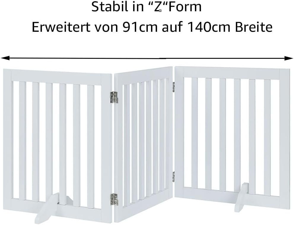 unipaws Treppenschutzgitter ohne Bohren mit Füssen, Absperrgitter Hund, Freistehendes Holz-Hundetore