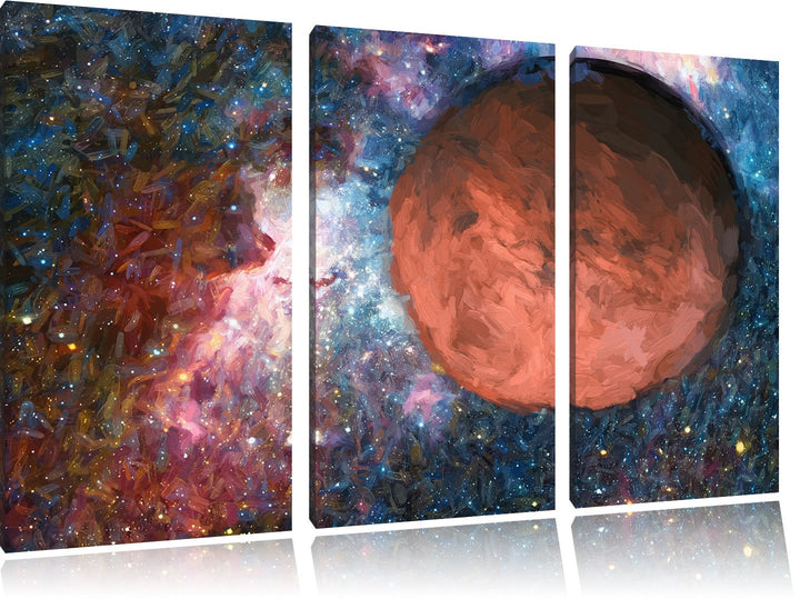 Pixxprint Mars im Weltall Kunst / 3-Teilig/Gesamtmass 120cm Leinwandbild bespannt auf Holzrahmen/Wan