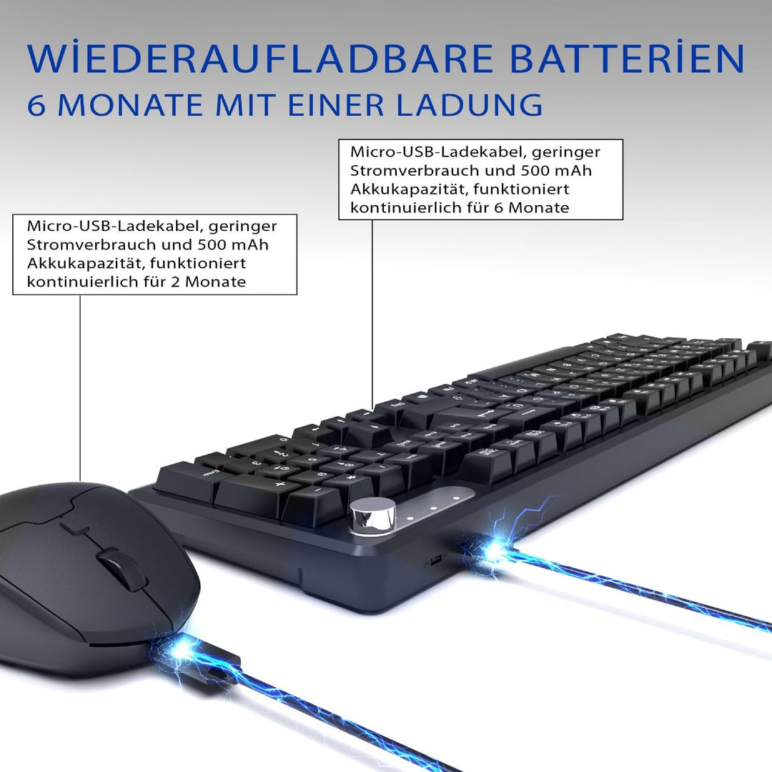 inca IWS-549U Kabelloses Tastatur Maus, Wiederaufladbar Leise mit Type-C & USB Empfänger, Wireless Q
