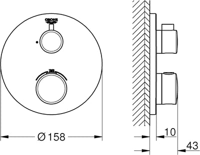 GROHE Grohtherm Concealed - Thermostat (Rosette aus Metall, sicherheitssperre bei 38°, eingebaute Rü