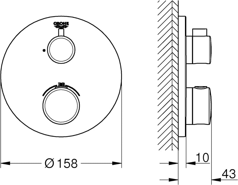 GROHE Grohtherm Concealed - Thermostat (Rosette aus Metall, sicherheitssperre bei 38°, eingebaute Rü