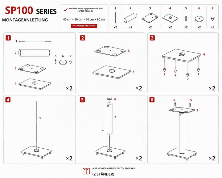 Sonorous - SP100/60 Schwarz - Paar Füsse für Lautsprecher von 60 cm Höhe.
