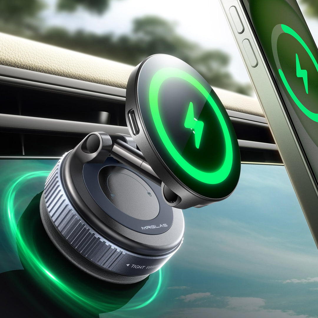MRGLAS 15W Vakuum Magnetische Handyhalterung mit Ladefunktion,360° Verstellbarer Saugnapf Handy Halt