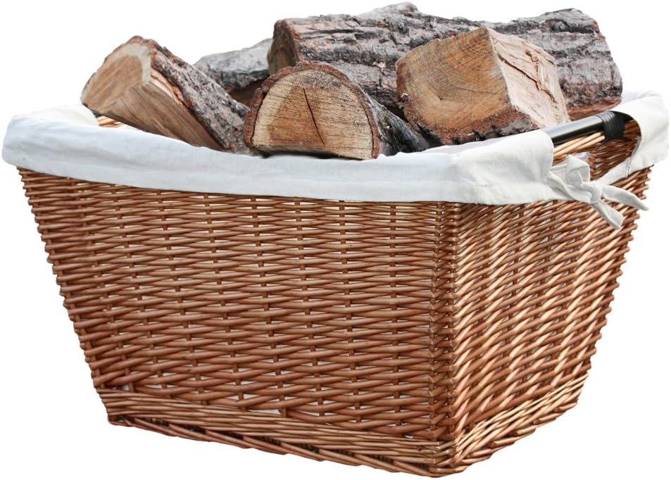 Habau Holzkorb mit Metallrahmen und Leinen, Gelb, 58 x 42 x 33 cm