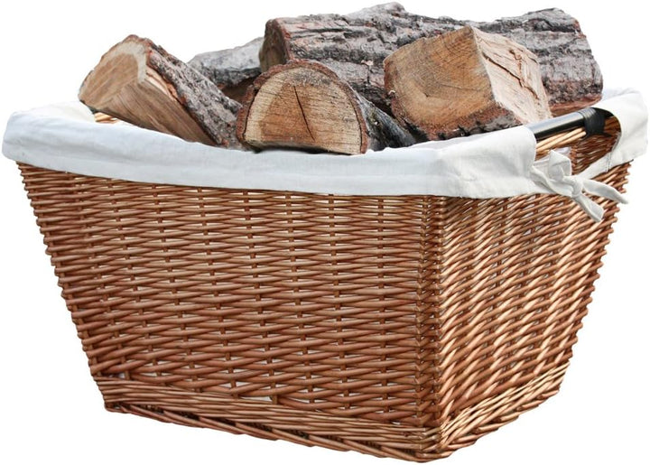 Habau Holzkorb mit Metallrahmen und Leinen, Gelb, 58 x 42 x 33 cm