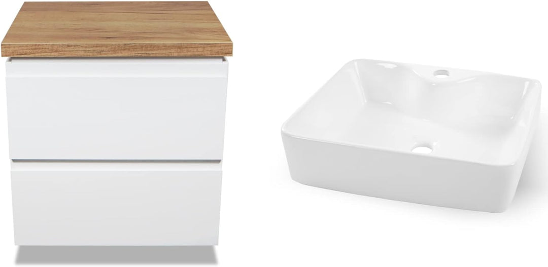 VBChome Badmöbel 50 cm Weiss Aufsatzwaschbecken mit Hahnloch 41x31 cm Aufsatzwaschtisch mit Waschbec