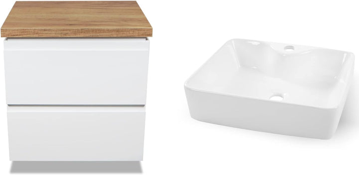 VBChome Badmöbel 50 cm Weiss Aufsatzwaschbecken mit Hahnloch 41x31 cm Aufsatzwaschtisch mit Waschbec