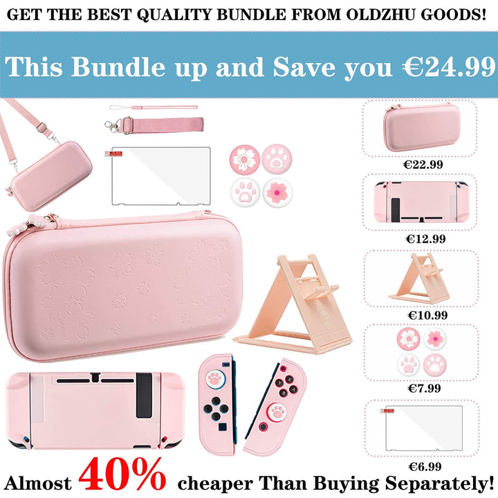 OLDZHU Rosa Reisezubehör Set Kompatibel mit Nintendo Switch,10 in 1 mit Rosa Tragetasche für die Swi