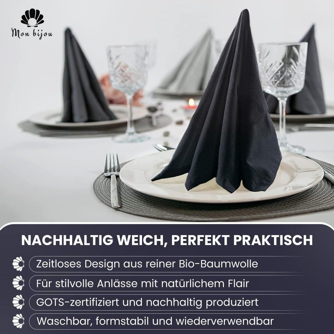 12er Set Stoffservietten Weiss – 100% GOTS Bio-Baumwolle – Waschbare Baumwollservietten 45x45cm – Ed