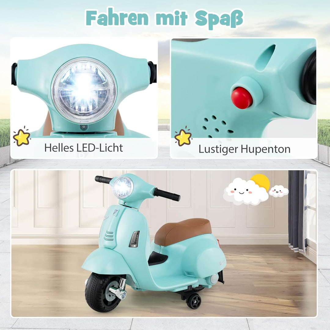 COSTWAY Kinder Motorrad Elektrisch, Vespa 6V Motorrad mit LED-Scheinwerfer &amp; Hupe, 2-2,5 km/h Elektr