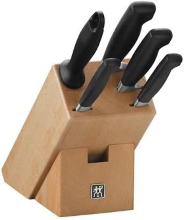 ZWILLING Vier Sterne Messerblock, 6-teilig, Holzblock, Messer und Wetzstab, Rostfreier Spezialstahl,