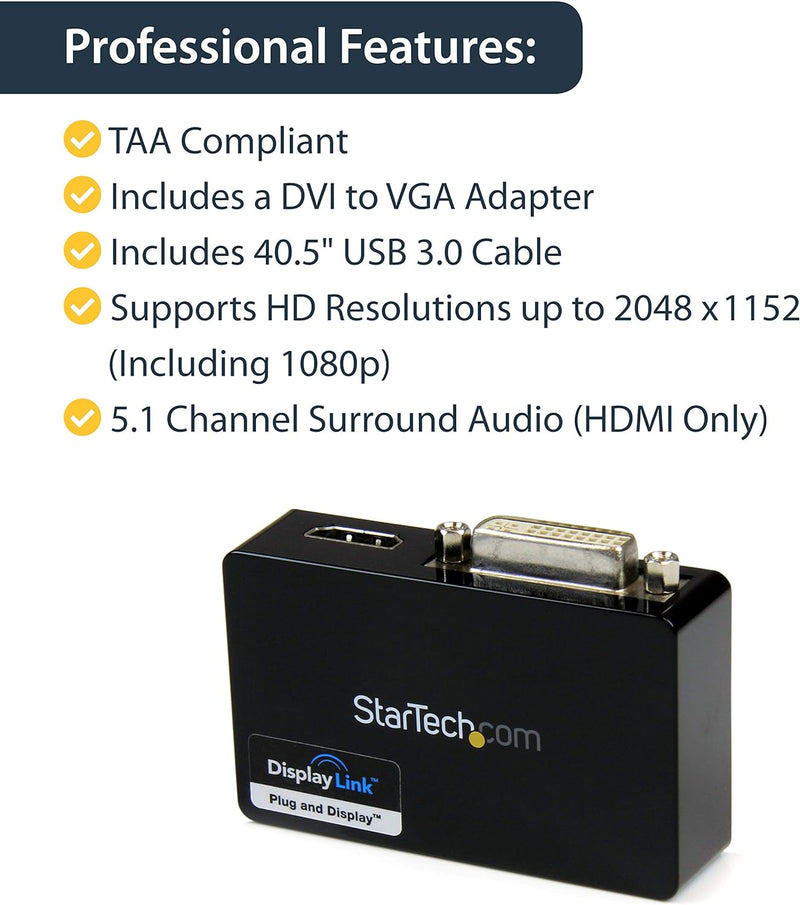 StarTech.com USB 3.0 auf HDMI / DVI Adapter - Max. Bildauflösung 2048x1152 - Externe Video und Grafi