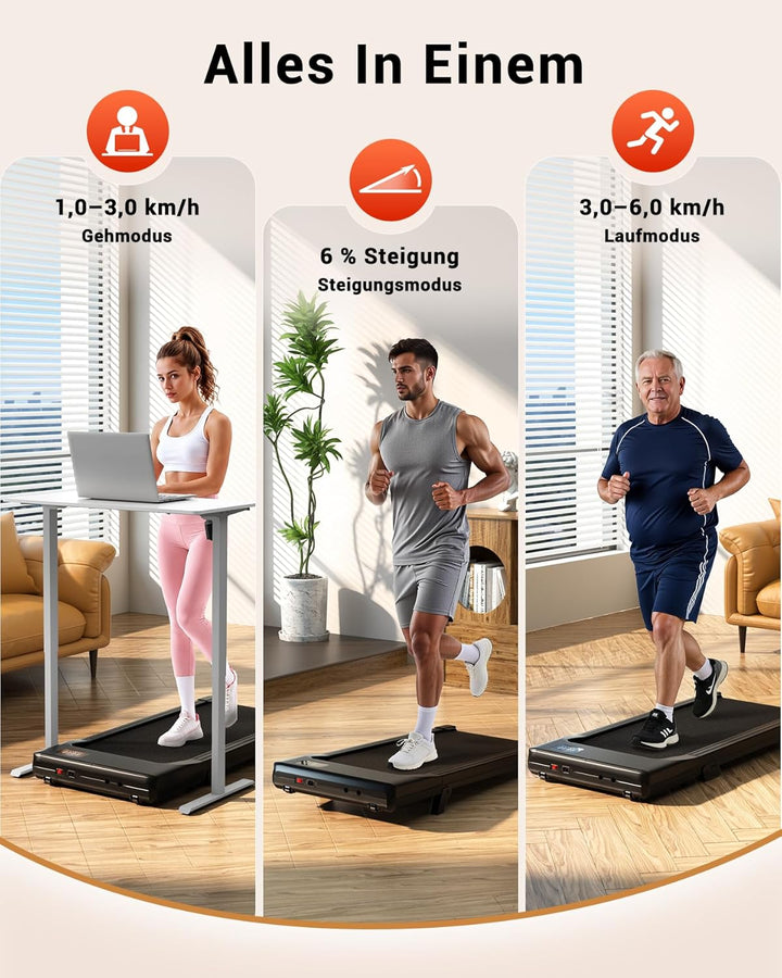 Superun Walking Pad mit Steigung 6%, Laufband für Zuhause mit App und Fernbedienung max 6km/h und 12