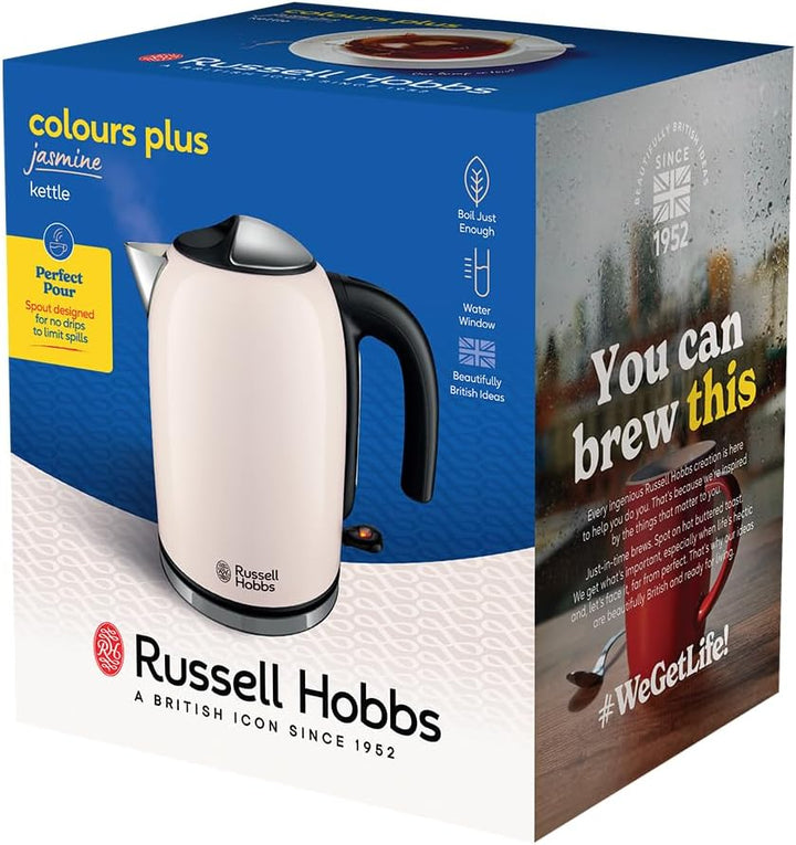 Russell Hobbs Wasserkocher [1,7L, 2400W] Colours Plus Jasmine (Edelstahl-Akzente, Schnellkochfunktio
