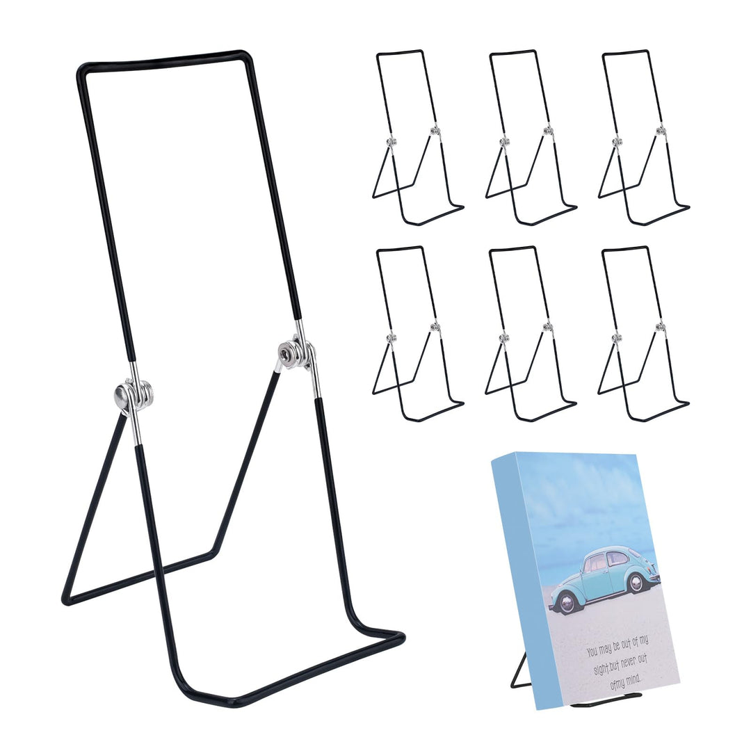 6er Set Metall Buchständer 23 cm (Schwarz), Verstellbarer Präsentationsständer für Bücher, Bilderrah