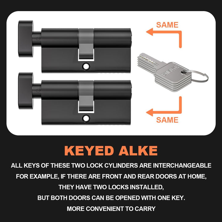 2 Stück Keyed Alike 35T/35mm Euro Messingzylinder, 70mm Schlüssel/Schlüsselzylinderschloss mit 10 ho