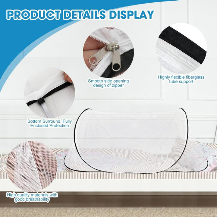 mizikuu Moskitonetz Pop Up, Faltbares Mückennetz 200 x 80 x 60 cm Einstellbare Grösse Moskitonetz Re