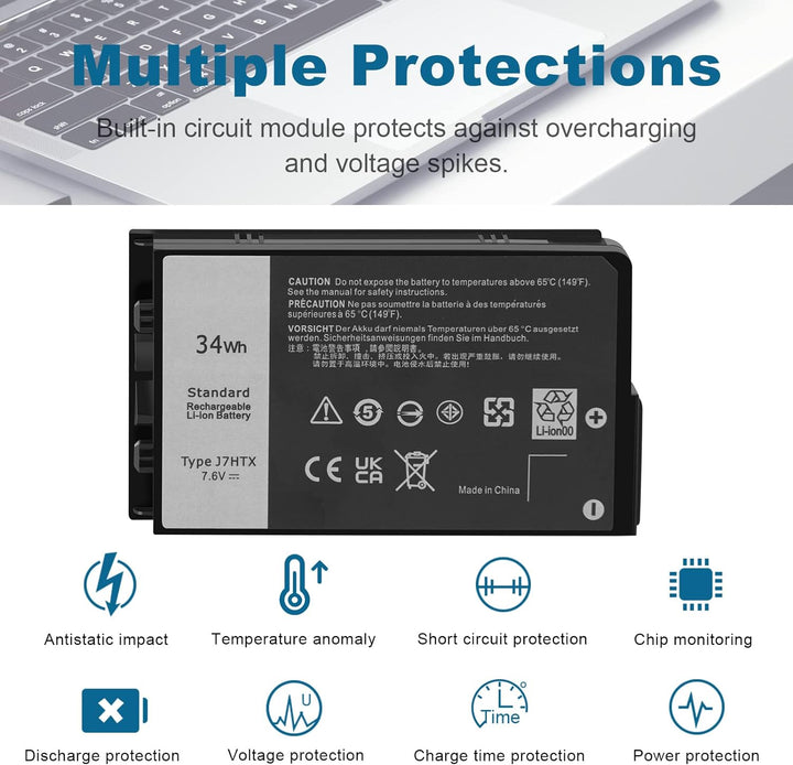 ARyee J7HTX Akku kompatibel mit Dell Latitude 7202 7212 Rugged Extreme Tablet Serie, Ersatz für J7HT