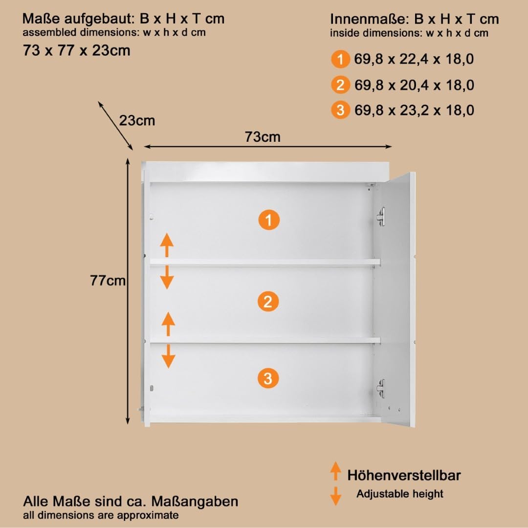 trendteam smart living Badezimmer Hängeschrank Wandschrank Amanda, 73 x 77 x 23 cm in Weiss / Weiss