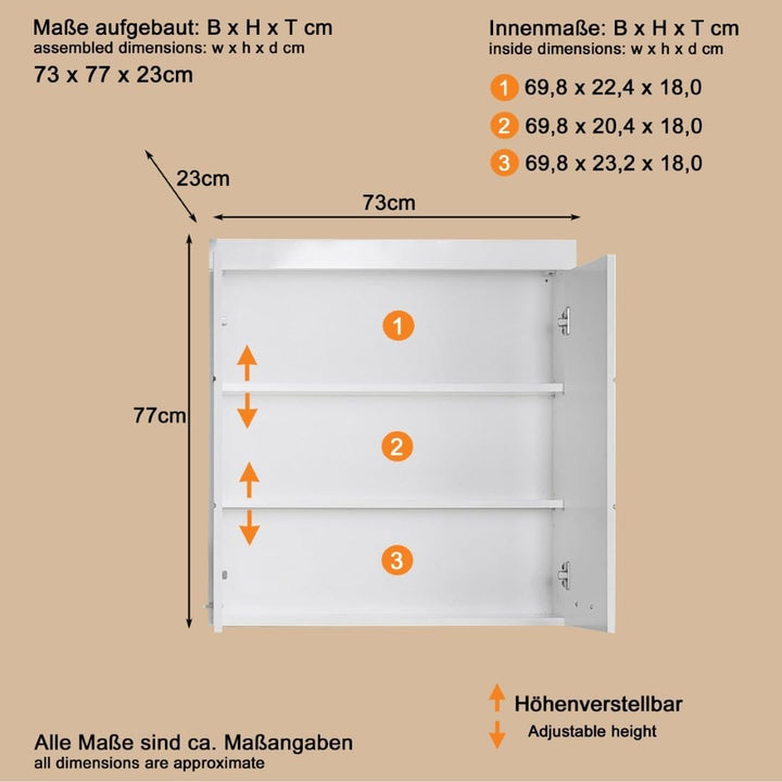 trendteam smart living Badezimmer Hängeschrank Wandschrank Amanda, 73 x 77 x 23 cm in Weiss / Weiss