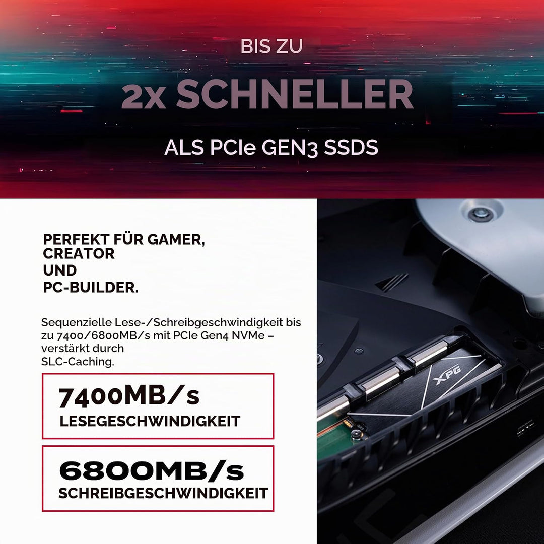 XPG ADATA GAMMIX S70 Blade 2TB PCIe Gen4x4 M.2 2280 SSD Schwarz- Heat Spreader- 3D-Grafikbearbeitung