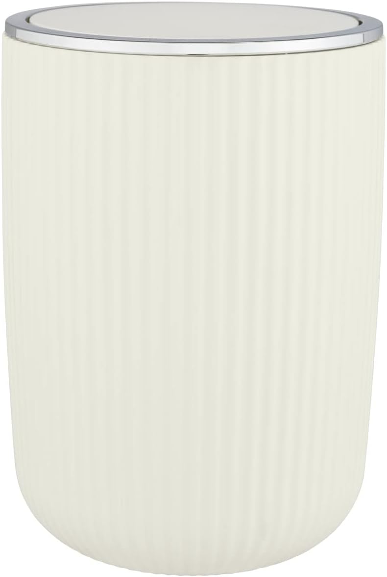 WENKO Schwingdeckeleimer Mod. Agropoli L Cremeweiss, 5,5 Liter, Badezimmer-Mülleimer mit Deckel, Abf