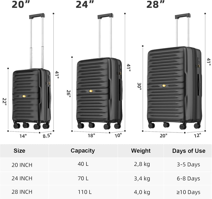 MGOB Koffer Mittelgross Hartschalen Trolley Polycarbonat Leicht Reisekoffer mit TSA-Schloss, 66x44x2