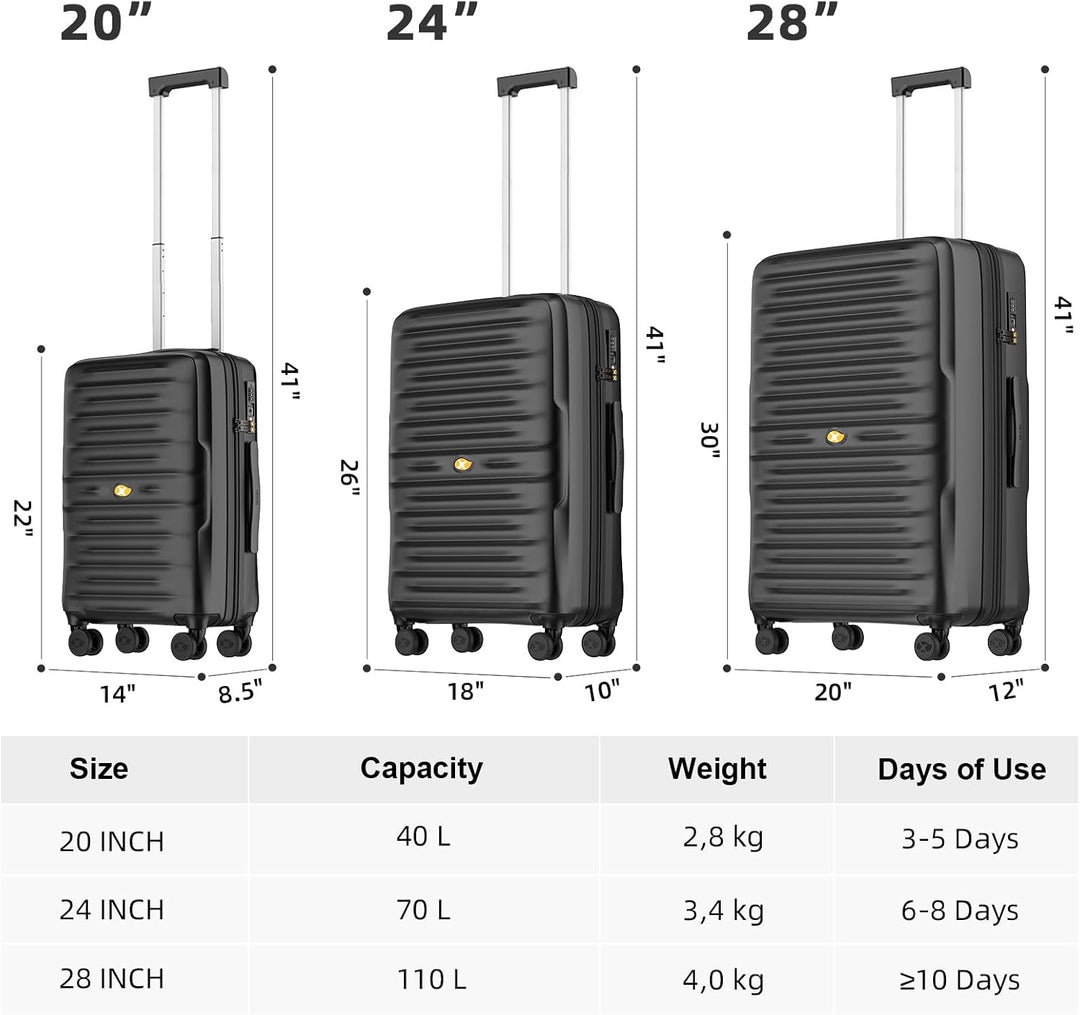 MGOB Koffer Mittelgross Hartschalen Trolley Polycarbonat Leicht Reisekoffer mit TSA-Schloss, 66x44x2