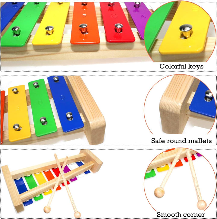 Xylophon Glockenspiel Holz Musikinstrumente für Erwachsene Kinder Mit 2 Glockenspiel Schlägel Bunt X