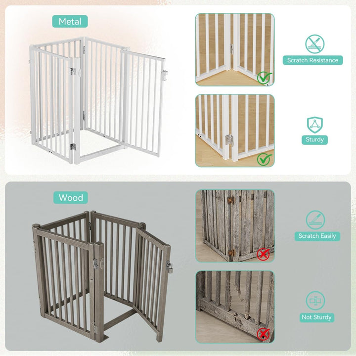 COMOMY Metall Hundegitter Freistehend mit Tür, 203cm Extra Breit Absperrgitter Hund Wohnung, 81cm Ho