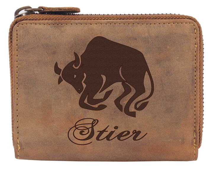 Greenburry Damen-Portemonnaie mit Stier Motiv I Lederbörse mit Sternzeichen Motiv I Vintage-Geldbeut