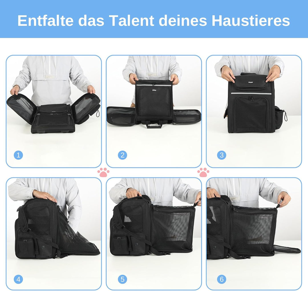 Erweiterbar Katzenrucksack mit Netzfenster, Tragbare und Faltbare Haustier Rucksack mit Innerer Sich