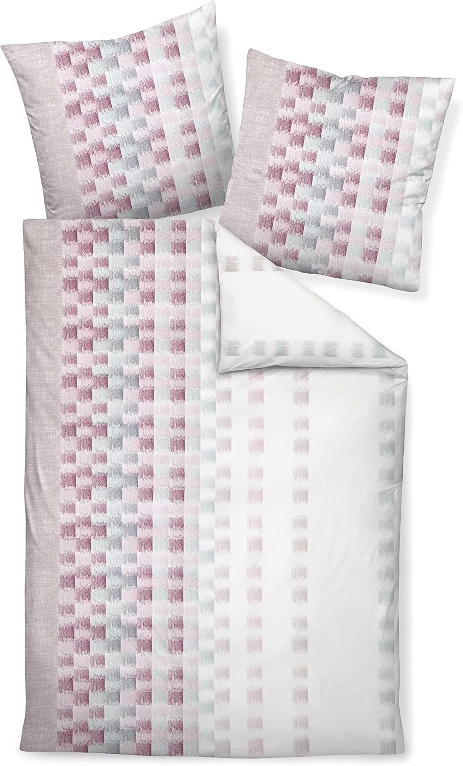 Janine Feinbiber-Bettwäsche Davos 155x220 + 80x80 cm puderrouge-rosa-Minze, 155x220 + 80x80 cm