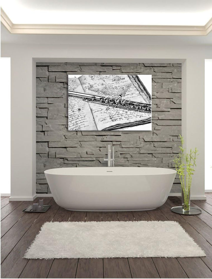 Monocrome, Querflöte, Format: 100x70 auf Leinwand, XXL riesige Bilder fertig gerahmt mit Keilrahmen,