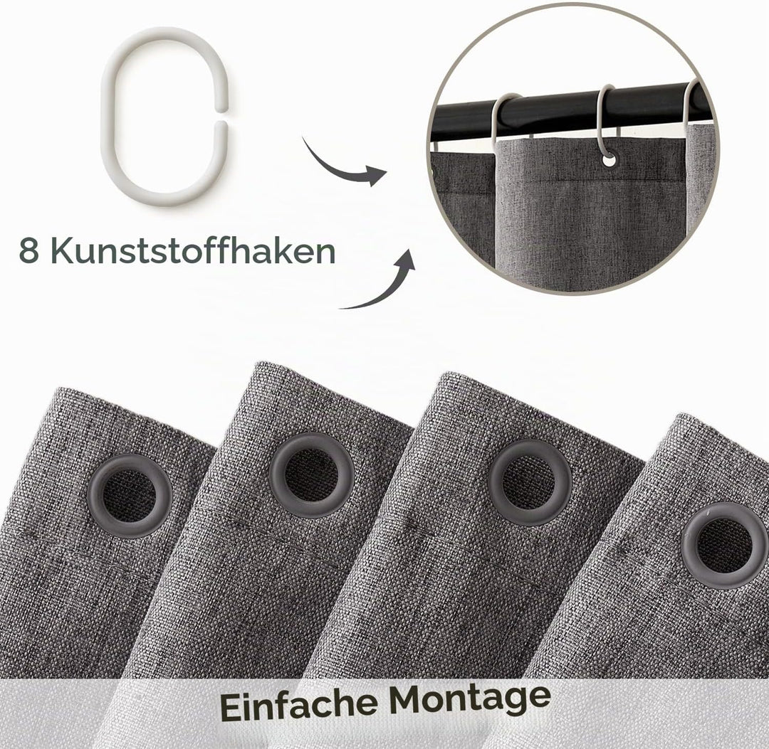 MIULEE Leinen Texturiert Duschvorhang 120x180 cm grau, Schwerer Hotel Luxus Polyester Wasserdicht Du