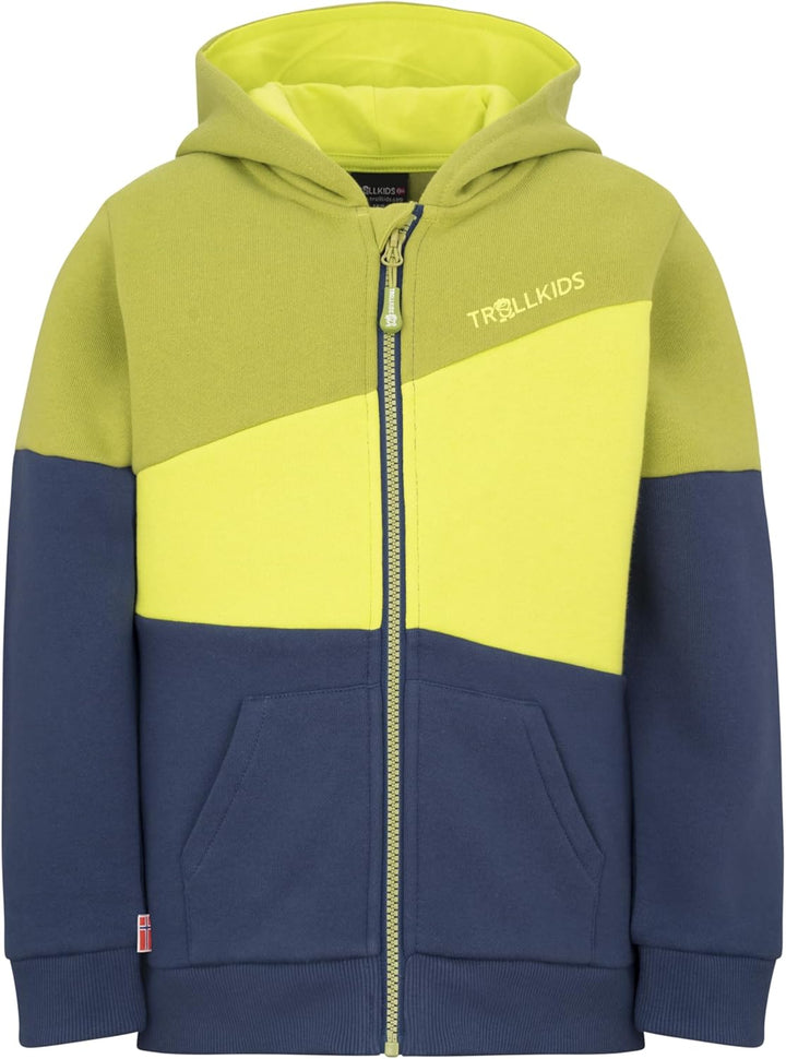 Trollkids Kinder Kapuzenpulli Alesund 92 Hellgrün/Mystkblau/Kiwigrün, 92 Hellgrün/Mystkblau/Kiwigrün