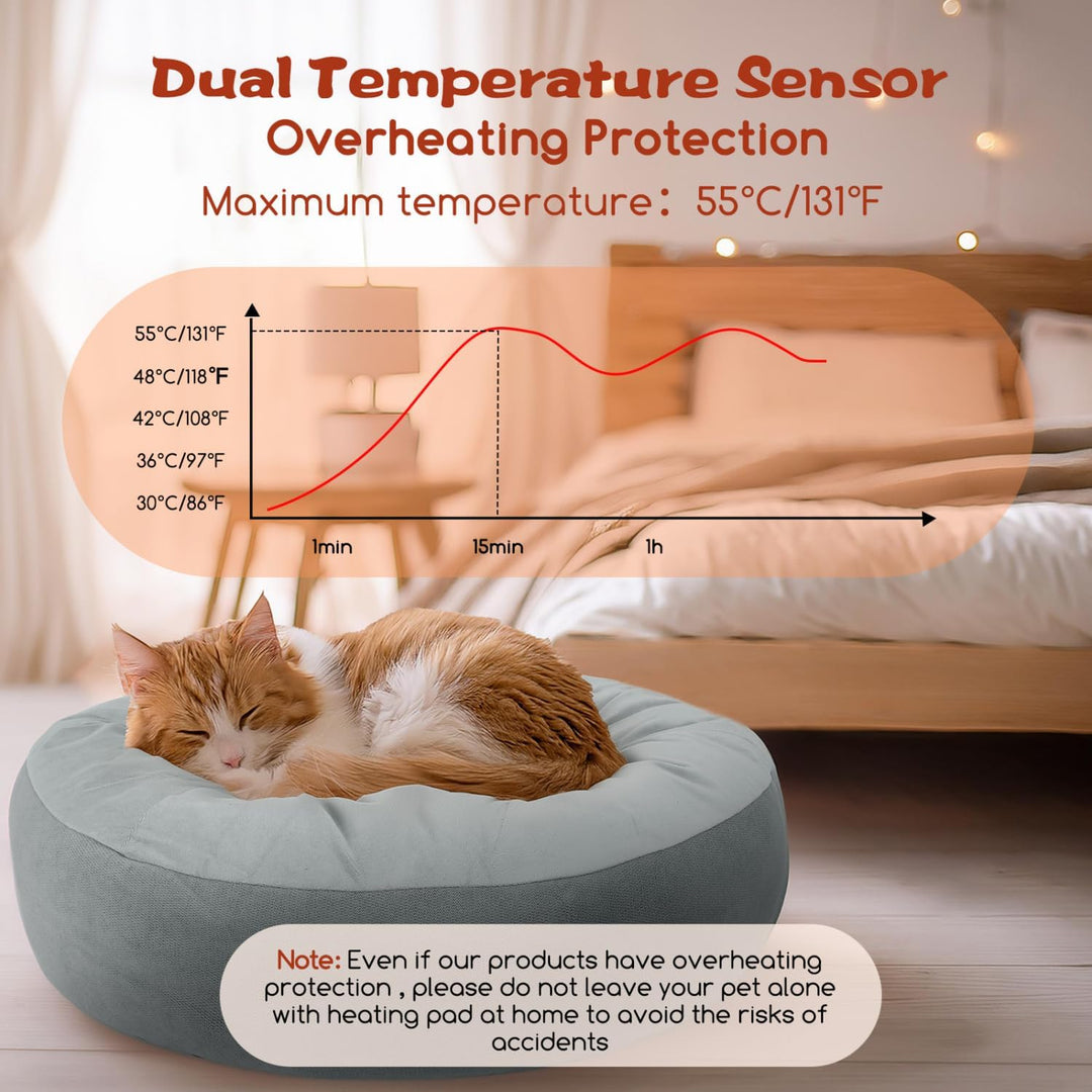 Nobleza - Katzenbett Einstellbare Temperatur, Donut Wärmematte mit Anti-Bite-Schlauchwickel Kabel, W