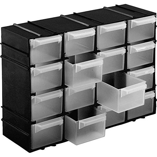 Sortierbox 22x15x8cm 16 Fächer Schwarz – Praktisches Kleinteilemagazin aus Plastik – Sortimentskaste