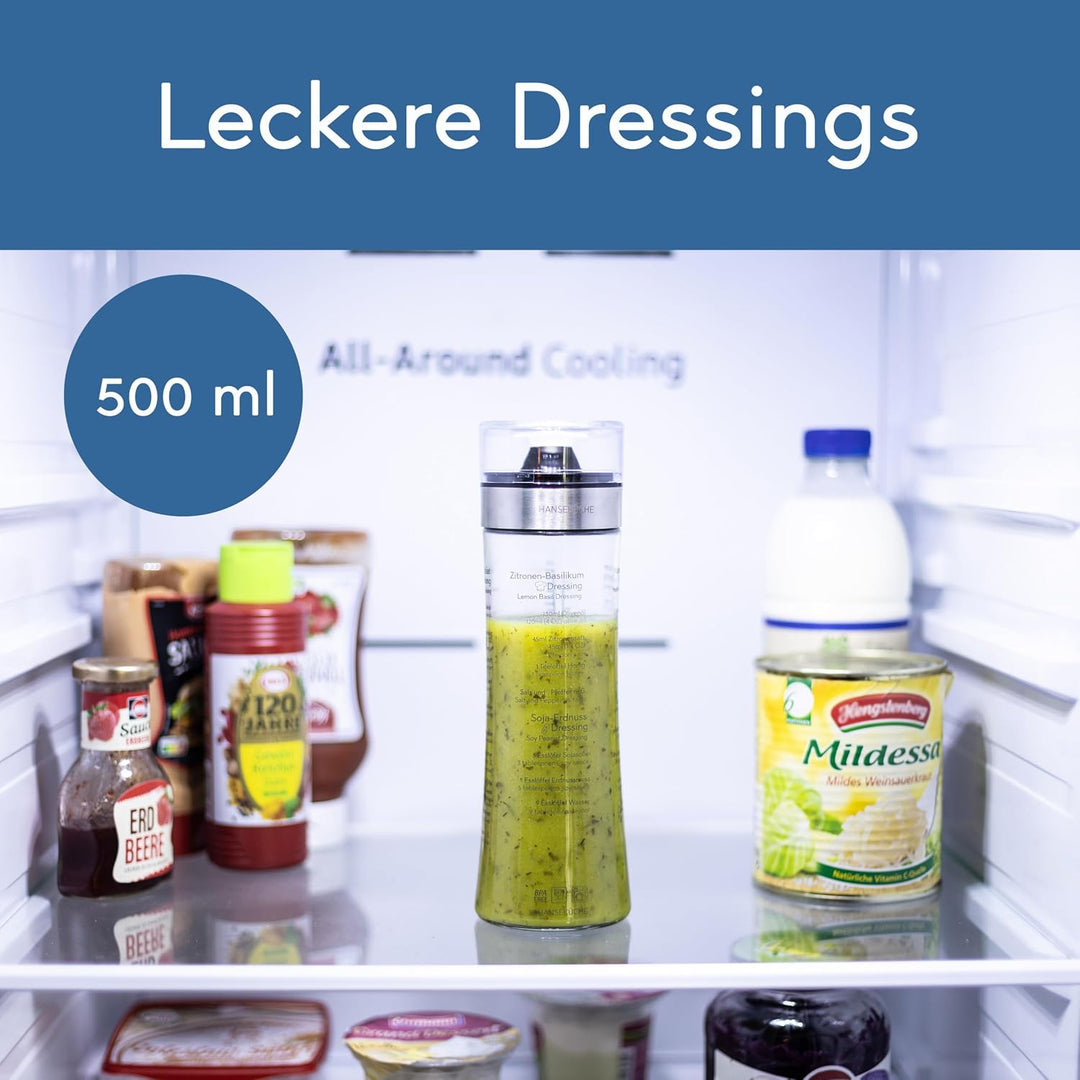 Dressingshaker Glas 500 ml – Mit verbessertem Deckel – Spülmaschinenfest (Dressing Shaker), Dressing