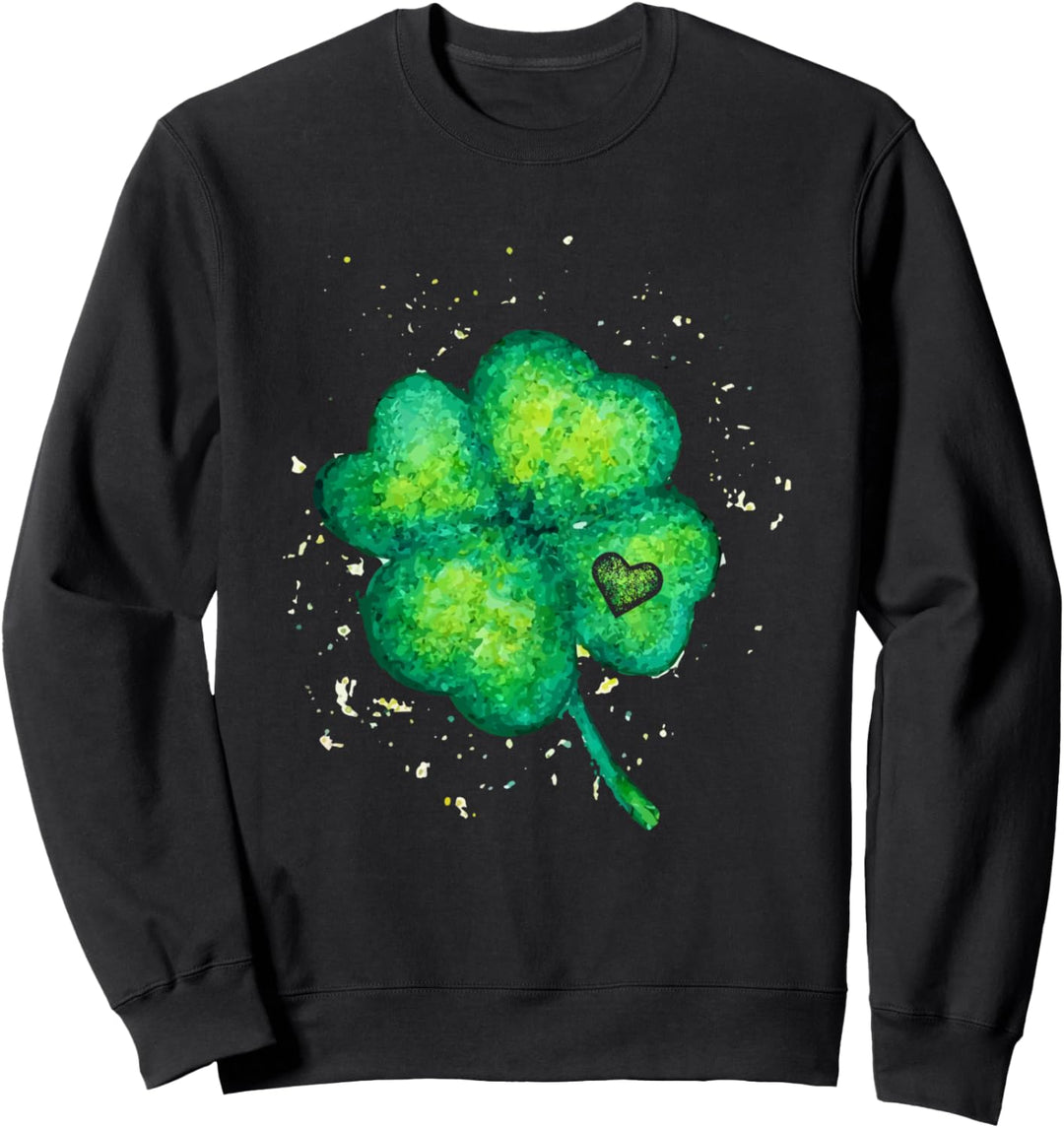 Painted St Patricks Day Shamrock Heart St Paddys Day Clover Sweatshirt