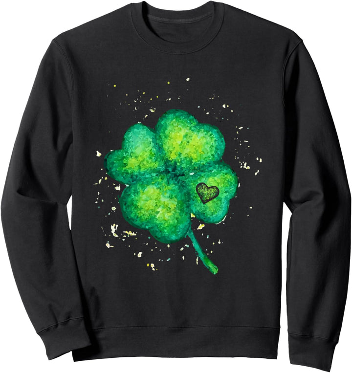 Painted St Patricks Day Shamrock Heart St Paddys Day Clover Sweatshirt