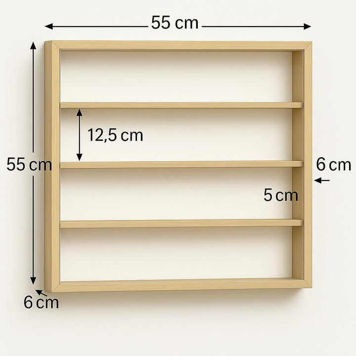Alsino Vitrine V-47 Setzkasten Wandvitrine Hängevitrine Regal 55 x 55 x 6 mit Acrylglasscheibe - 4 E