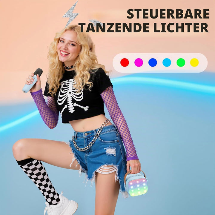 Karaoke Maschine Kinder Mini Karaoke Maschine mit 1 Mikrofon Bluetooth-Lautsprecher mit LED-Lichtern
