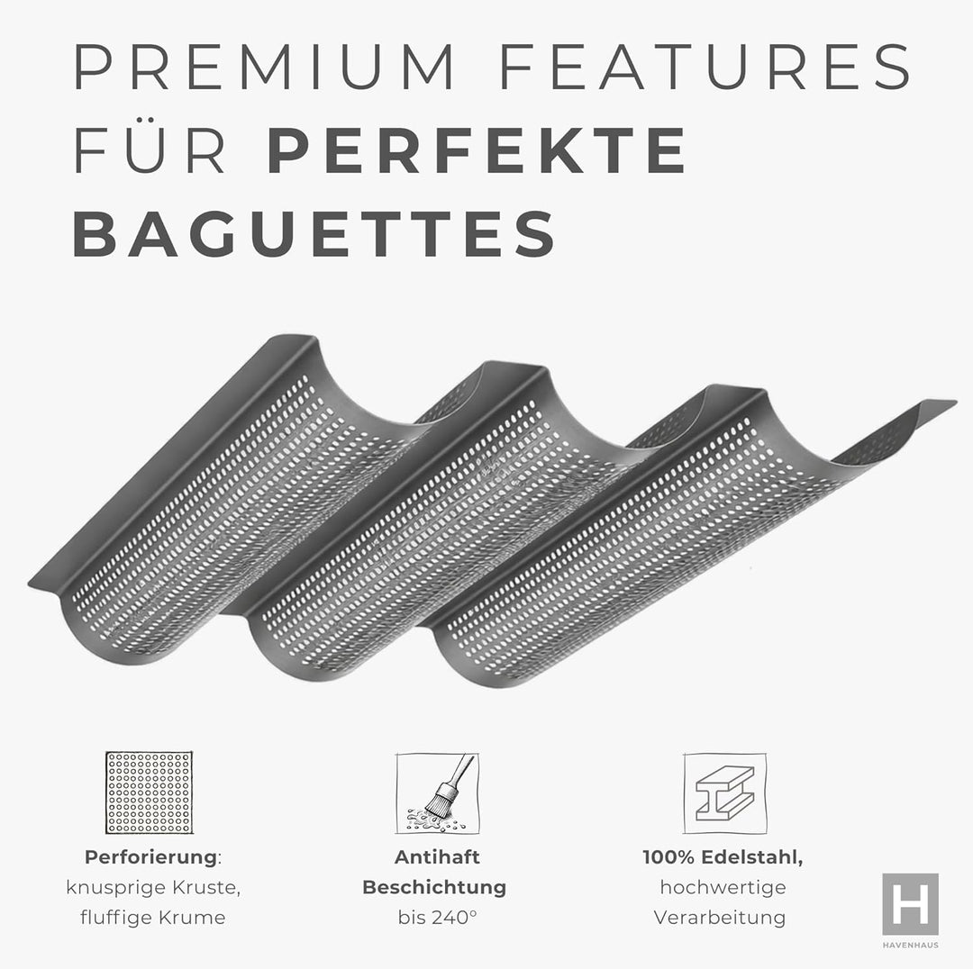Baguette Backform Edelstahl I perforierte Baguette Backform für 3 Baguette Laibe 39 x 25cm I Baguett