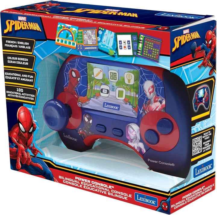 LEXIBOOK - Console éducative bilingue Français/anglais - Spiderman, écran LCD 2,8 pouces - bleu/roug