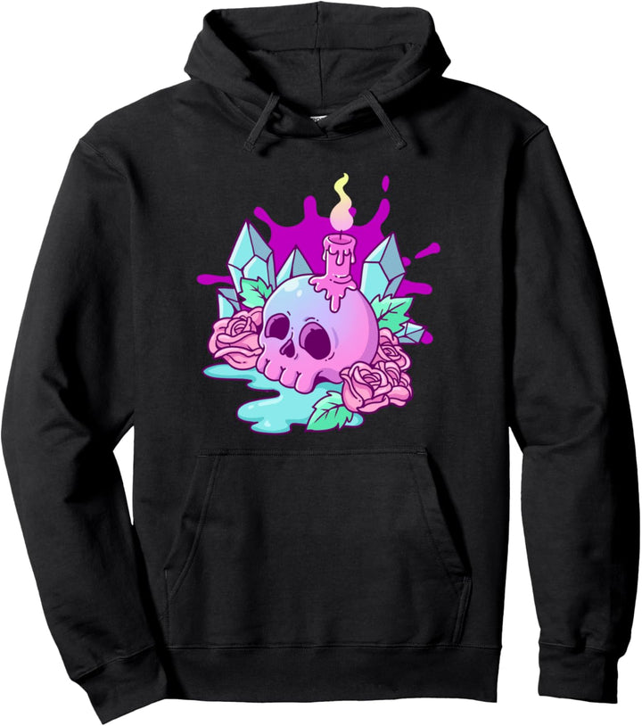 Schädel und Kerze Pastell Goth Pullover Hoodie